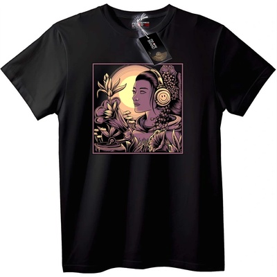 NOONEBRAND Тениска Лунна музика и цветя - 2XL, Black