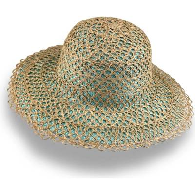 Krumlovanka Letní dámský slaměný klobouk Big Brim Handcrafted Co-14012B tyrkysový