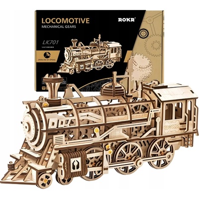Robotime 3D drevené mechanické puzzle Parní lokomotiva 350 ks