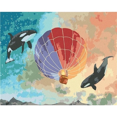 Zuty Malování podle čísel Kosatky a horkovzdušný balon 80 x 100 cm vypnuté plátno na rám