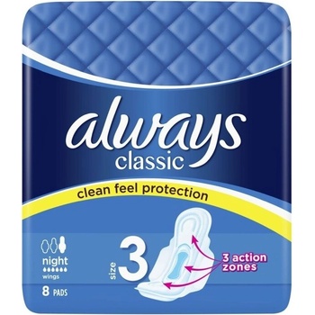 Always Класик Найт, Размер 3, дамски превръзки, 6d, 8бр (4015400260837)