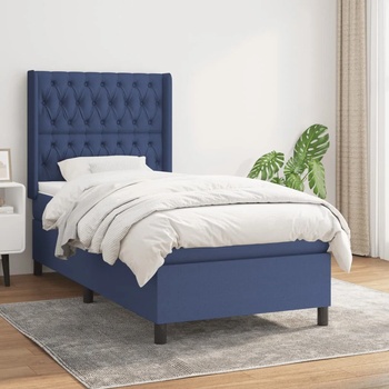 vidaXL Боксспринг легло с матрак, синя, 90x190 см, плат (3131639)