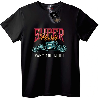 NOONEBRAND Тениска Супер Мощна Бърза и Силна Кола - 2XL, Black