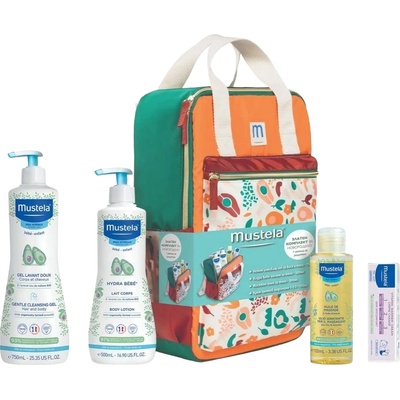 Mustela Златен комплект за новородено Mustela - Измиващ гел + Лосион + Масажно олио и подарък Kрем против подсичане
