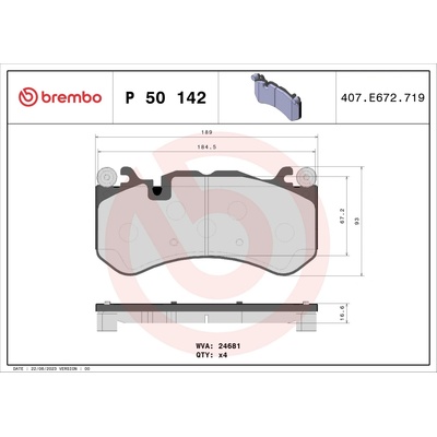 Sada brzdových platničiek, vždy 4 kusy v sade BREMBO P 50 142 (P50142)