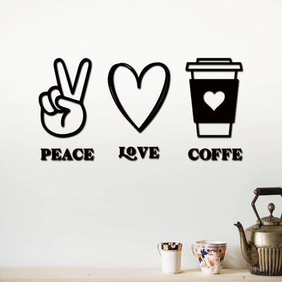 dřevo života Dřevěná dekorace na zeď Peace, love, coffee Rozměry (cm): 80x40, Zvolte barvu dekoru: Černá