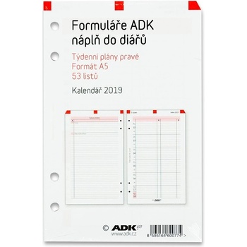 ADK Týdenní plány pravé 2019 náplň k A5 diářům