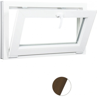 Aluplast Sklopné plastové okno 900x500 mm Ořech/bílá, Dvojsklo Ug= 1,1