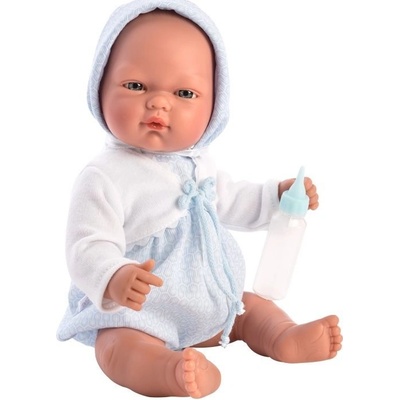 Asi bábätko Oli 30cm v modrom overale s fľaštičkou
