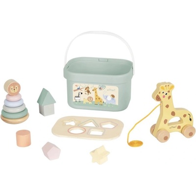 eliNeli hrací box Zoo 4v1 vkladačka + pyramída + ťahacia