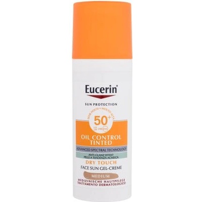 Eucerin Sun Oil Control Tinted Dry Touch Sun Gel-Cream SPF50+ тониращ слънцезащитен гел крем за лице 50 ml нюанс Medium унисекс