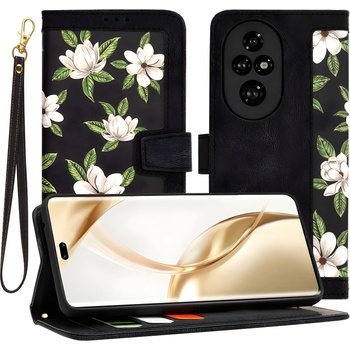 Techsuit Калъф във формата на книга с флорален мотив за Honor 200 Pro - Черен KP33265 (33265)