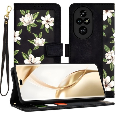 Techsuit Калъф във формата на книга с флорален мотив за Honor 200 Pro - Черен KP33265 (33265)