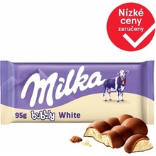 Milka Bubbly white mléčná čokoláda z alpského mléka s porézní náplní z bílé čokolády 95 g