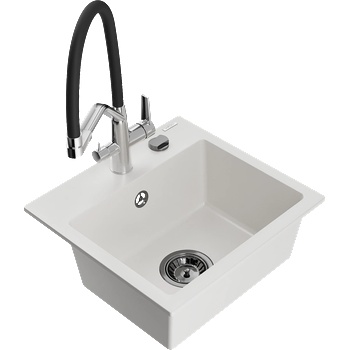 Mexen Milo мивка от гранит с 1 отделение и кухненски смесител Duo, бял - 6505-20-671701-07-B (6505-20-671701-07-B)