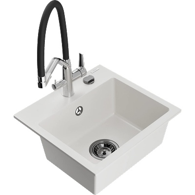 Mexen Milo мивка от гранит с 1 отделение и кухненски смесител Duo, бял - 6505-20-671701-07-B (6505-20-671701-07-B)