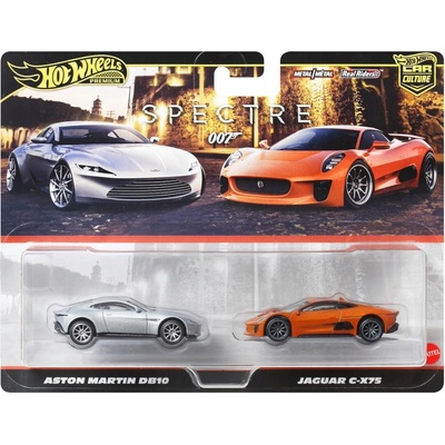 Mattel Hot Wheels 2ks prémiový angličák Spectre 007 Aston Martin DB10 a Jaguar C-X75