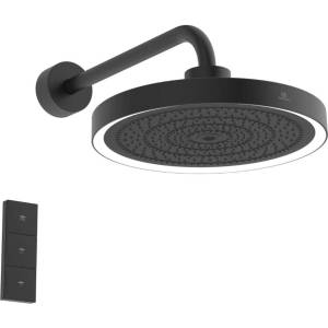 Ideal Standard Idealrain Solos - Главен душ с връзка, диаметър 33 см, 3 струи, с LED осветление, копринено черен A7890XG (A7890XG)
