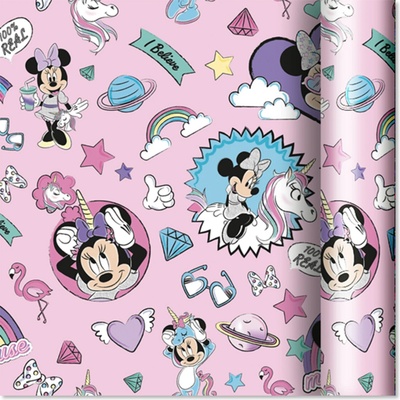 Dárkový papír - role 2 m × 70 cm - Disney Minnie s doplňky na růžové