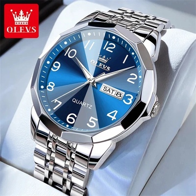 OLEVS Мъжки часовник Olevs CS1543, неръждаема стомана, сребрист, син циферблат (CS1543)