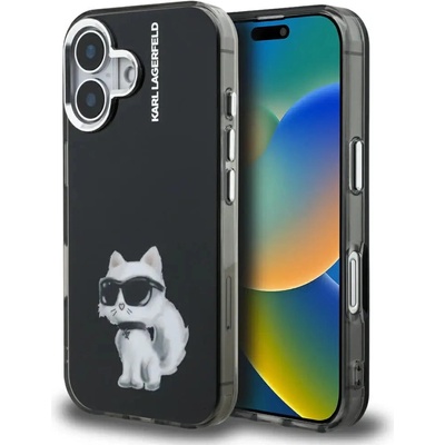 KARL LAGERFELD Кейс за iPhone 16 с акварел и лого Karl Lagerfeld IML Aquarelle Choupette - черен (3666339464387)