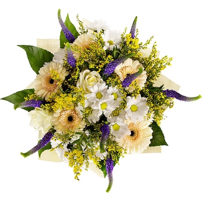 Rozvoz květin: Barevná letní kytice - gerbery, růže, solidago a chryzantémy - Malá - Beroun