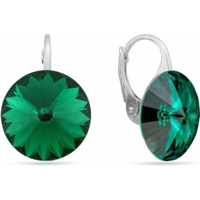 Swarovski Elements Rivoli vlepený krystal stříbrné náušnice visací zelené kulaté 31106.3 Emerald zelená tmavá smaragdová brčálová