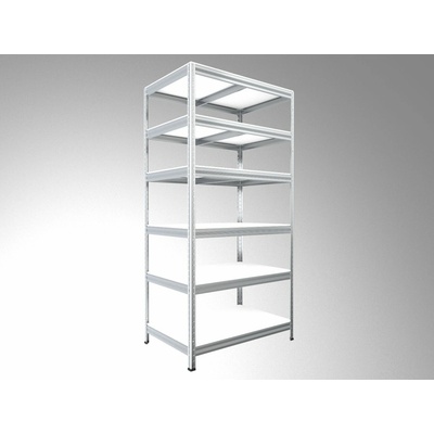 Biedrax Regál do technickej miestnosti 60 x 90 x 240 cm, pozink, 6 políc biele lamino 12mm, 200 kg na policu