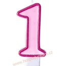 PartyDeco Narozeninová svíčka s číslem 1 růžová