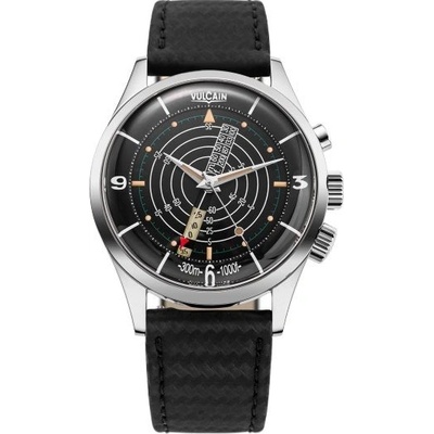 Vulcain Nautical Black Beige Patina Black Carbon Leather Strap