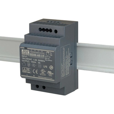SPÍNANÝ NAPÁJECÍ ZDROJ PRO DIN RAIL MEAN WELL HDR-60-15 15V/60W/4A