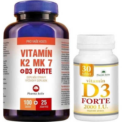 Pharma Activ Vitamín K2 MK7+D3 Forte 125 tabliet + Vitamín D3 Forte 2000 I.U. 30 tabliet