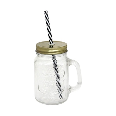 Horecano - Стъклен буркан със сламка и златна капачка 500ml. (1841G) (0193704)