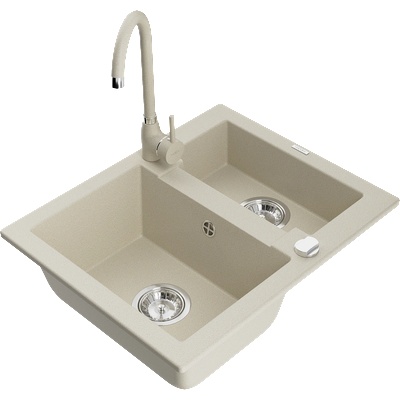 Mexen Carlos гранитна мивка 1, 5 камерна с кухненски смесител Telma, бежова - 6518-69-670200-69 (6518-69-670200-69)