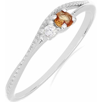 Nefertitis Prsten stříbrný s broušeným oranžovým safírem a zirkonem 031121 OS