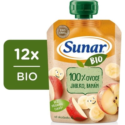 Sunar Bio vrecúško jablko banán 4m+ 12 x 100 g