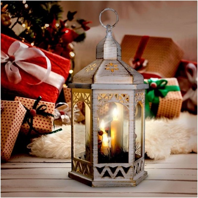 Solight LED vianočný lampáš biely 33cm 3x LED sviečka 3x AAA 1V266