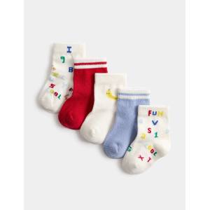 Marks & Spencer Опаковка от 5 чифта детски чорапи с азбука и високо съдържание на памук Marks & Spencer синя Marks & Spencer | Sin | Момчешки | 0-6
