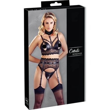 Cottelli Collection Bondage - комплект бельо с дантела и белезници (черен) - XL
