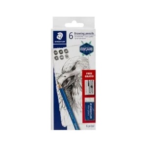 STAEDTLER Моливи Lumograph 6бр с гума и острилка