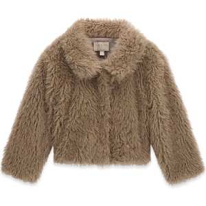 GUESS Детско палто от еко козина guess с ревери в топъл кафяво-бежов цвят