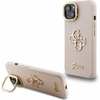 GUESS PU Grained 4G Logo Stand Camera Frame Заден калъф за iPhone 15 Pink Guess | Rozov | ЖЕНИ | UNI