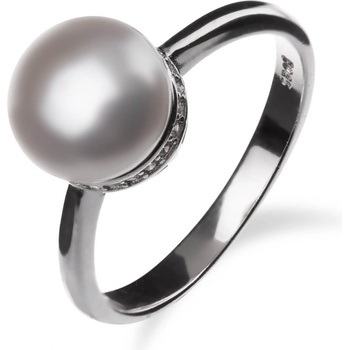 Meucci Stříbrný prsten se zirkony a perlou i SP76R