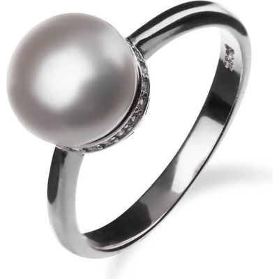 Meucci Stříbrný prsten se zirkony a perlou i SP76R