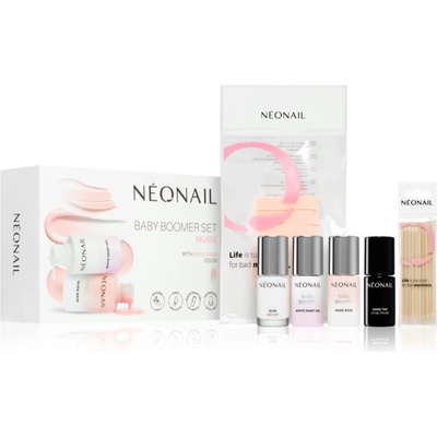 NeoNail Baby Boomer Baby Boomer Nude Base podkladový lak pro gelové nehty 7,2 ml + Baby Boomer White Paint Gel gelový lak na nehty 6,5 ml + Gum Peel-Off ochranný gel na nehtovou kůžičku 7,2 ml + Hard