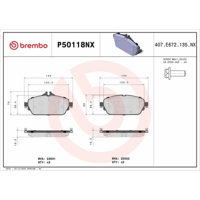 BREMBO Sada brzdových platničiek kotúčovej brzdy P50118NX