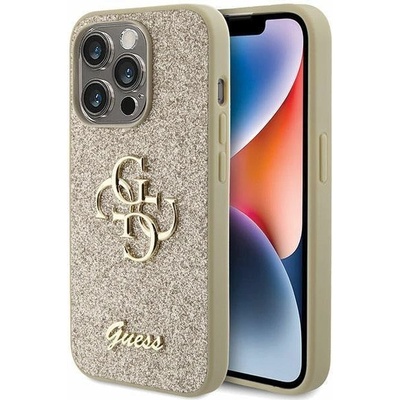 GUESS Кейс Guess Glitter Script Big 4G за iPhone 15 Pro, златист (3666339147808)