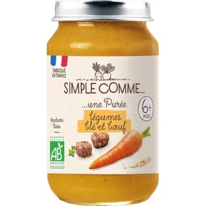 Simple Comme Био зеленчуково пюре Simple Comme - С говеждо, пшеница и зеленчуци, 6 м+, 190 g (3288131900636) - baby