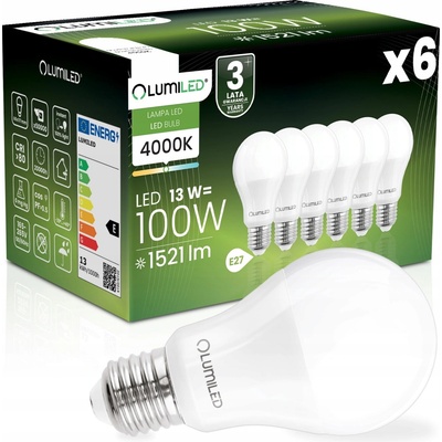 Lumiled 6x LED žárovka E27 A60 13W = 100W 1521lm 4000K Neutrálni bílá 260°