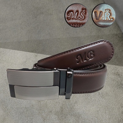 Pánský kožený opasek s monogramem z pravé kůže hnědý